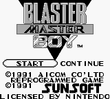 Blaster Master Boy title screen for GameBoy